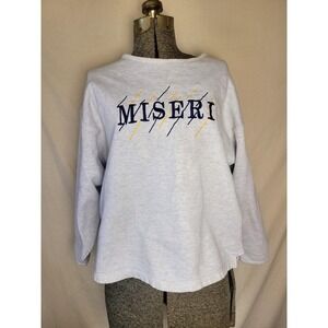Vintage‎ 60S 70S Wide Gray Crewneck Sweatshirt Miseri Embroidery Made In USA M/L